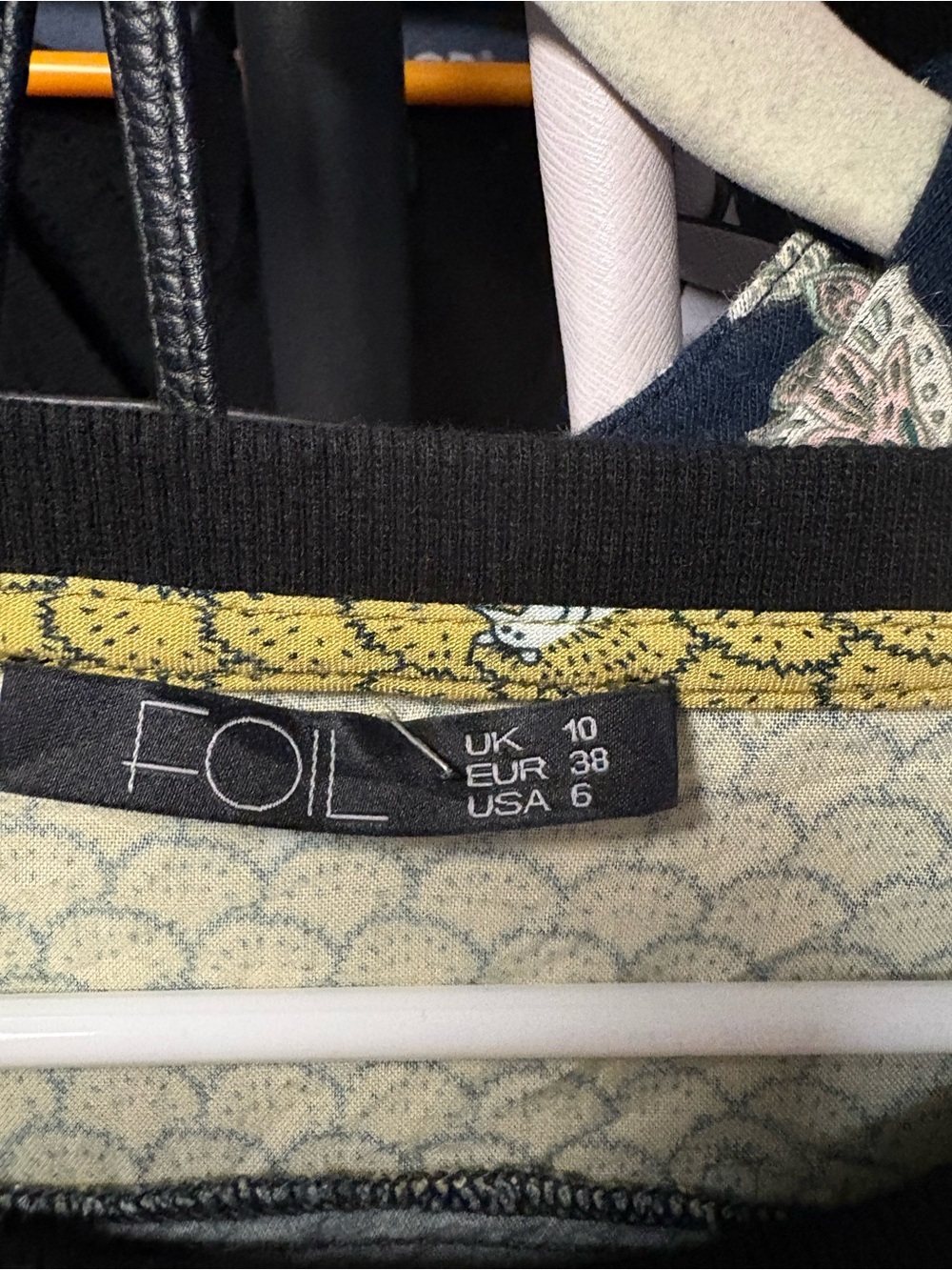 Fossil Yellow Scallop-Print Long Sleeve Top with Black Trim - Picture 3 of 5